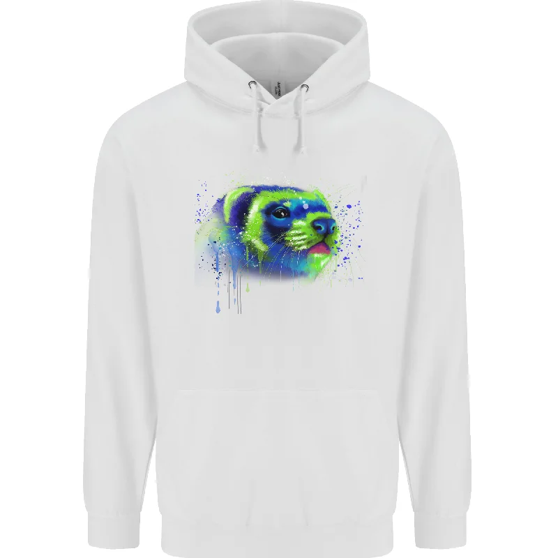 A Ferret Watercolour Mens 80% Cotton Hoodie Hoodie with Back Slit Movement Comfort