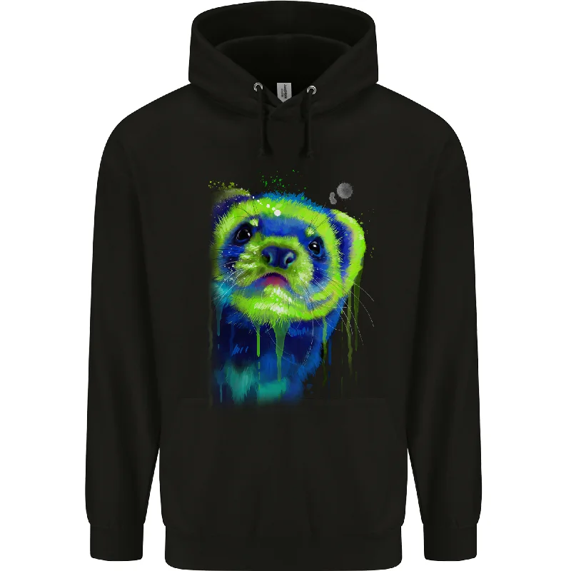 A Ferret Watercolour Mens 80% Cotton Hoodie Hoodie with Half-Zip Sporty Casual