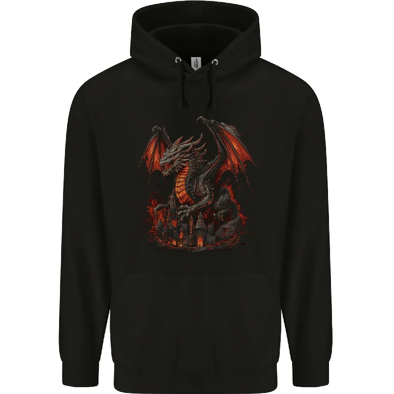 A Fierce Fantasy Dragon Mens 80% Cotton Hoodie Hoodie with Hem Fringe Bohemian Relaxed