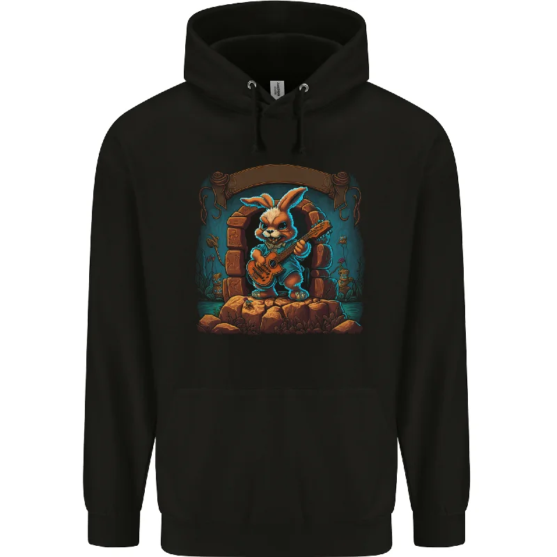 A Fierce Rabbit Playing the Guitar Rock Music Mens 80% Cotton Hoodie Hoodie with Stripes Bold Sporty