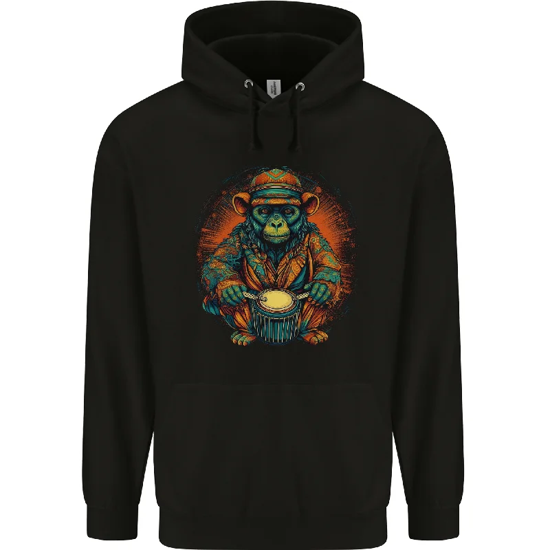A Monkey Drummer Mens 80% Cotton Hoodie Hoodie with Contrast Stitching Detailed Premium