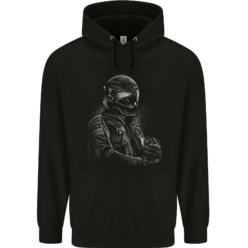 A Monochrome Biker Motorcycle Motorbike Mens 80% Cotton Hoodie Hoodie with Distressed Vintage Worn