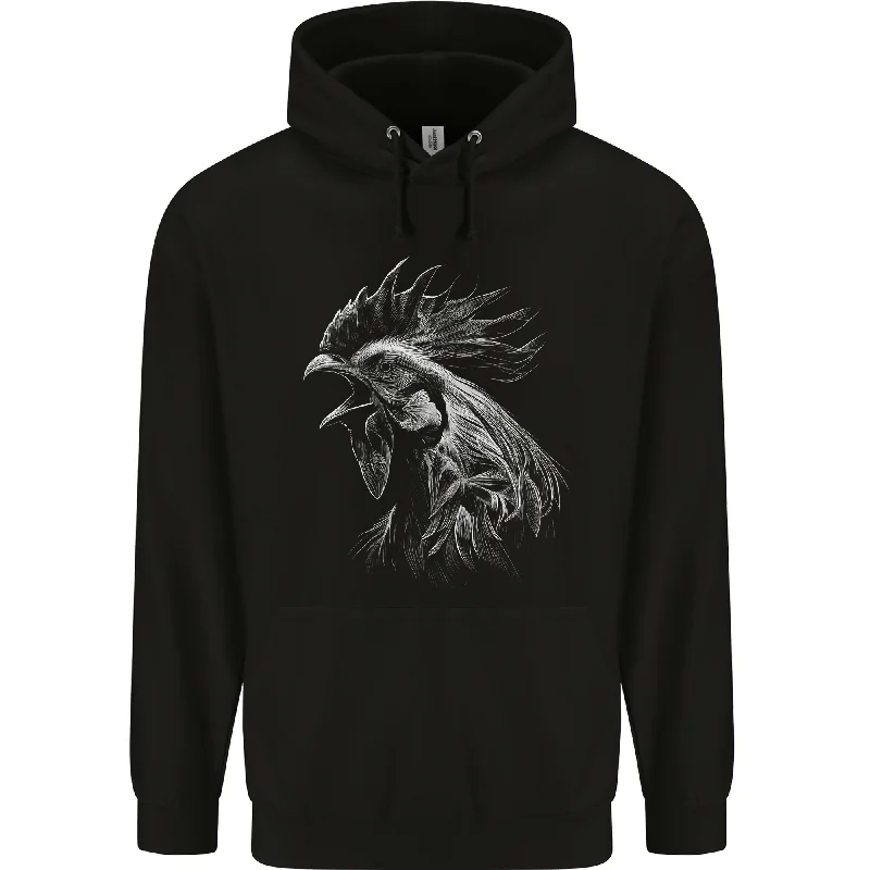 A Monochrome Rooster Farmer Farming Mens 80% Cotton Hoodie Hoodie with Oversized Fit Loose Comfortable