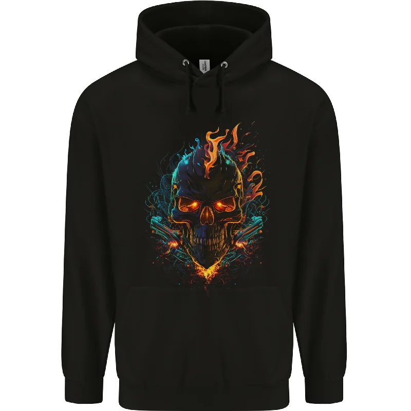 A Neon Skull With Flames Fantasy Demon Mens 80% Cotton Hoodie Hoodie with Half-Zip Sporty Casual A Neon Skull With Flames Fantasy Demon Mens 80% Cotton Hoodie Hoodie with Half-Zip Sporty Casual