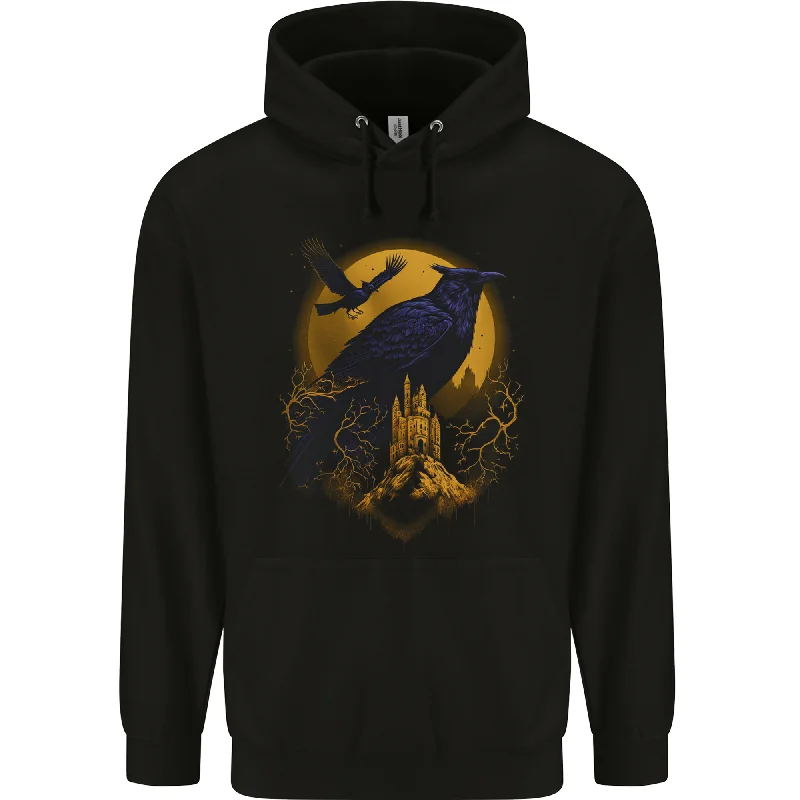 A Raven & Haunted House Moon Halloween Mens 80% Cotton Hoodie Hoodie with Button Classic Timeless