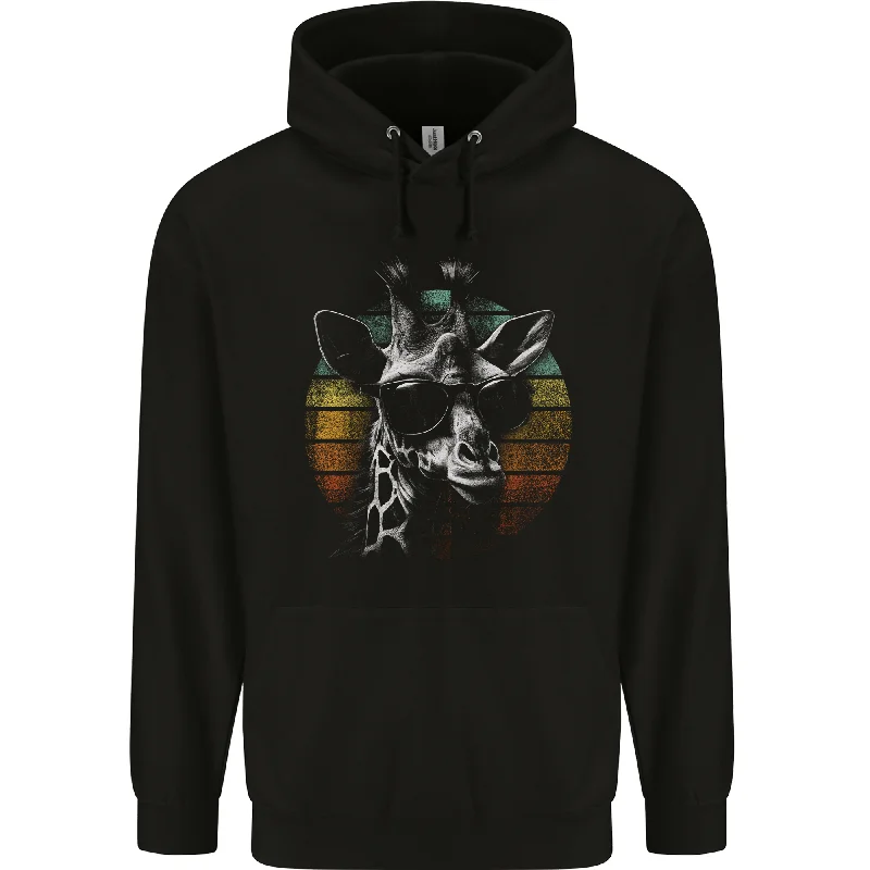A Retro Giraffe Mens 80% Cotton Hoodie Hoodie with Applique Textured Unique