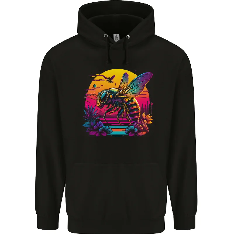 A Retrowave Bee Retro Colour Mens 80% Cotton Hoodie Hoodie with Lace Feminine Delicate
