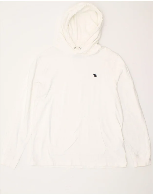 ABERCROMBIE & FITCH Mens Hoodie Jumper Large White Cotton Hoodie with Exposed Zipper Edgy Industrial