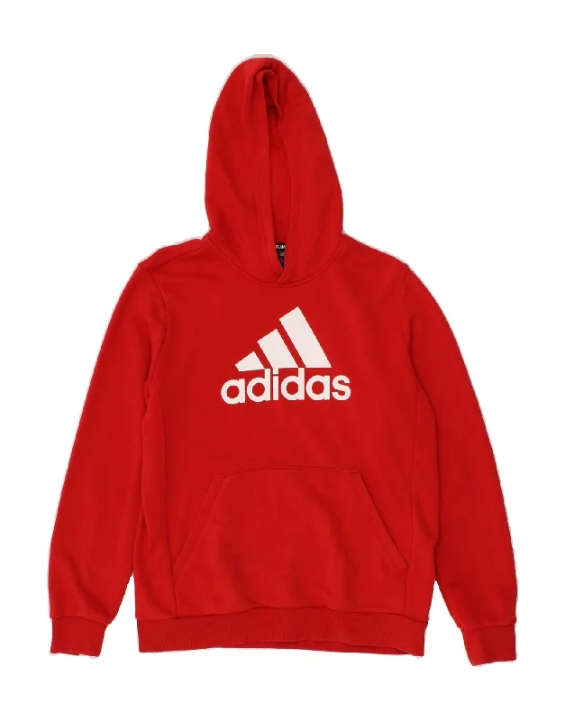 ADIDAS Boys Graphic Hoodie Jumper 13-14 Years Red Cotton Hoodie with Button Placket Classic Preppy