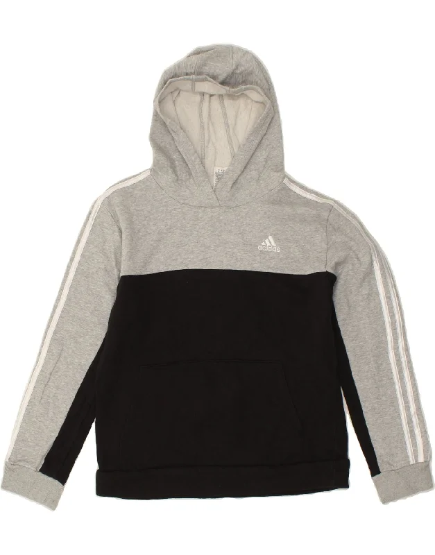 ADIDAS Boys Hoodie Jumper 14-15 Years Large  Black Colourblock Cotton Hoodie with Pastel Soft Subtle