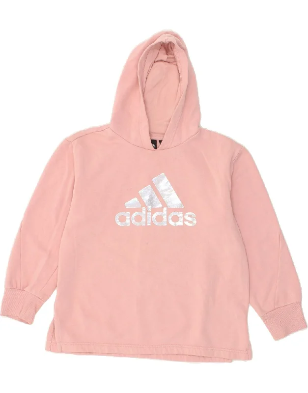ADIDAS Girls Graphic Hoodie Jumper 11-12 Years Pink Cotton Hoodie with Lace Feminine Delicate