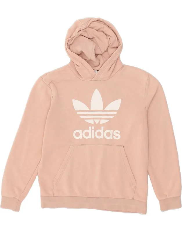 ADIDAS Girls Graphic Hoodie Jumper 12-13 Years Pink Cotton Hoodie Crop Top Short Trendy