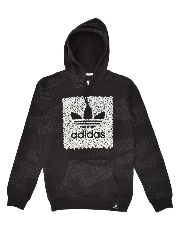 ADIDAS Mens Abstract Pattern Graphic Hoodie Jumper XS Black Cotton Hoodie with Hem Ribbing Snug Secure