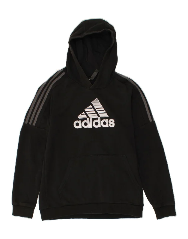 ADIDAS Mens Graphic Hoodie Jumper Medium Black Cotton Hoodie with Longline Fit Extended Stylish