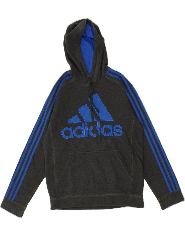 ADIDAS Mens Graphic Hoodie Jumper Small Grey Cotton Hoodie with Earth Tones Natural Calm