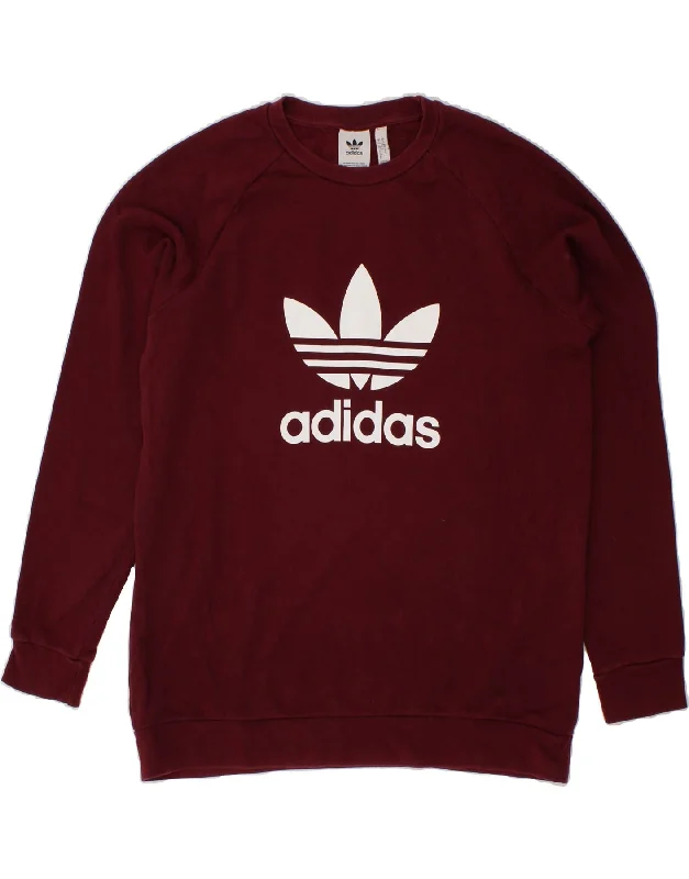 ADIDAS Mens Graphic Sweatshirt Jumper Large Burgundy Cotton Hoodie with Ribbed Hem Stretchable Secure