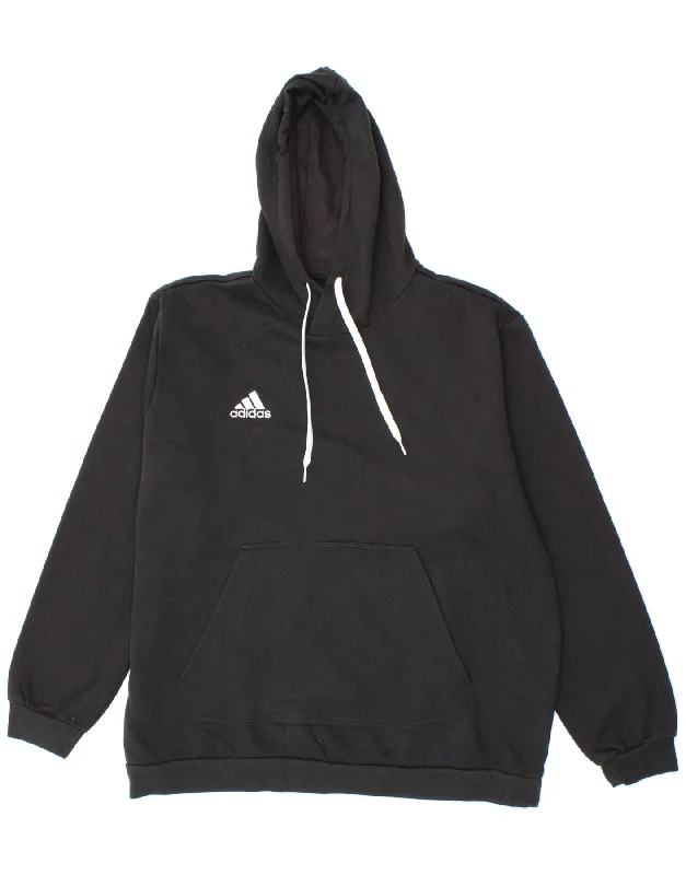 ADIDAS Mens Hoodie Jumper XL Black Cotton Hoodie with Applique Textured Unique