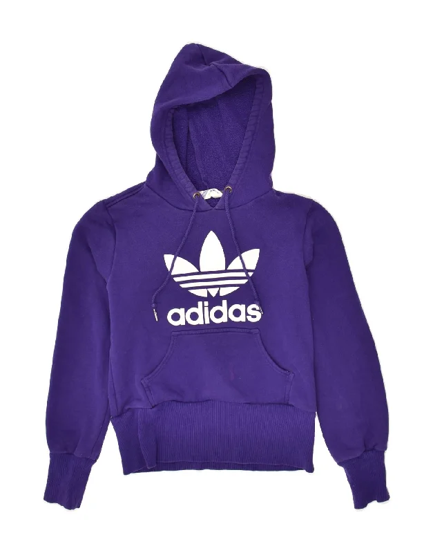 ADIDAS Womens Graphic Hoodie Jumper EU 36 Small Purple Cotton Hoodie Sweatshirt Pullover