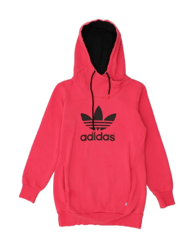 ADIDAS Womens Oversized Graphic Hoodie Jumper UK 10 Small Pink Cotton Hoodie with Reflective Safety Nightwear