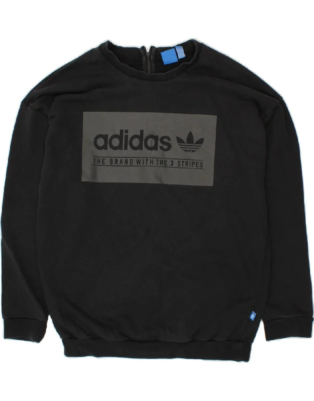 ADIDAS Womens Oversized Graphic Sweatshirt Jumper UK 12 Medium Black Hoodie with Rolled Sleeves Casual Relaxed ADIDAS Womens Oversized Graphic Sweatshirt Jumper UK 12 Medium Black Hoodie with Rolled Sleeves Casual Relaxed