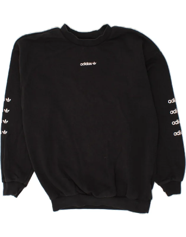 ADIDAS Womens Oversized Graphic Sweatshirt Jumper UK 8 Small Black Cotton Hoodie with Typography Text Message