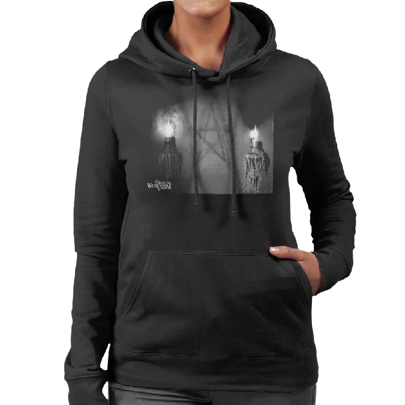 An American Werewolf In London Pentagram Women's Hooded Sweatshirt Hoodie with Slit Hem Functional Movement An American Werewolf In London Pentagram Women's Hooded Sweatshirt Hoodie with Slit Hem Functional Movement