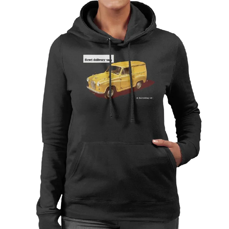 Austin 5cwt Delivery Van British Motor Heritage Women's Hooded Sweatshirt Hoodie with Rolled Sleeves Casual Relaxed Austin 5cwt Delivery Van British Motor Heritage Women's Hooded Sweatshirt Hoodie with Rolled Sleeves Casual Relaxed