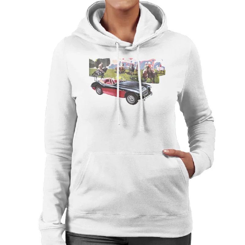 Austin Healey Background Of Sport Horses British Motor Heritage Women's Hooded Sweatshirt Hoodie with Oversized Fit Loose Comfortable