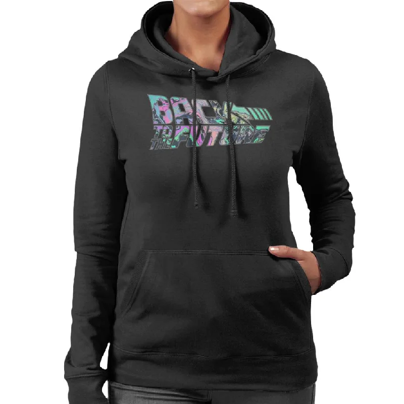 Back to the Future Psychedelic Marble Logo Women's Hooded Sweatshirt Hoodie with High Neck Warm Protective Back to the Future Psychedelic Marble Logo Women's Hooded Sweatshirt Hoodie with High Neck Warm Protective