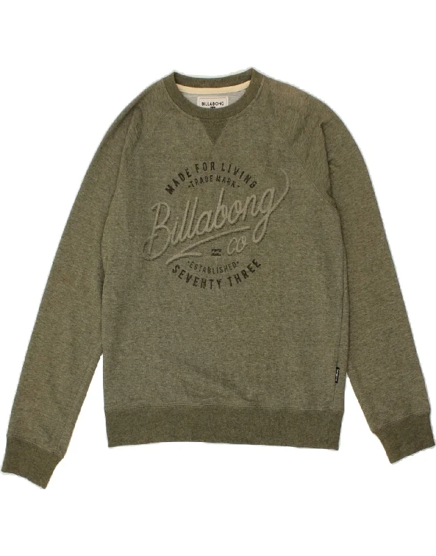 BILLABONG Mens Graphic Sweatshirt Jumper Small Khaki Cotton Hoodie with Tie-Dye Psychedelic Retro