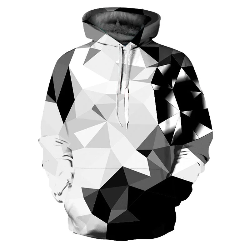 Black And White Geometry Art Hoodie Hoodie with Snap Buttons Easy Quick