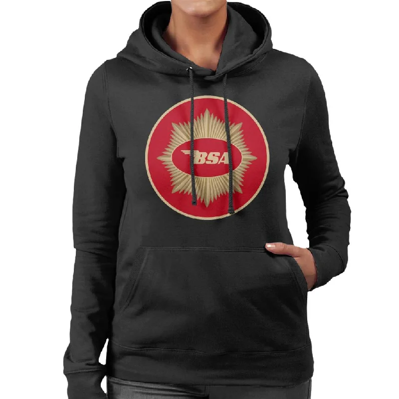 BSA Motorcycle Red Logo Women's Hooded Sweatshirt Hoodie with Hem Drawcord Adjustable Customizable