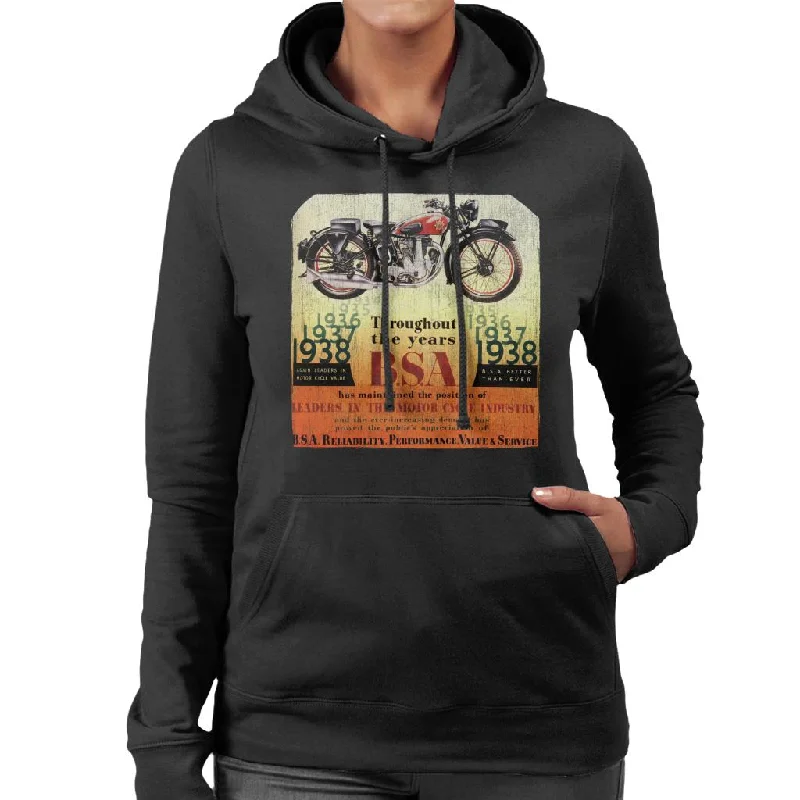 BSA Throughout The Years Women's Hooded Sweatshirt Hoodie with Hem Raw Edge Edgy Unfinished