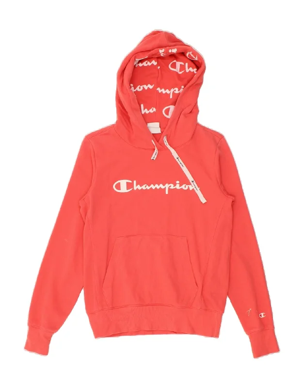 CHAMPION Womens Graphic Hoodie Jumper UK 10 Small Pink Cotton Hoodie with Reflective Safety Nightwear CHAMPION Womens Graphic Hoodie Jumper UK 10 Small Pink Cotton Hoodie with Reflective Safety Nightwear