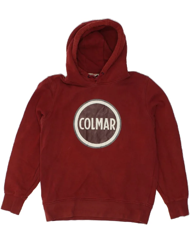 COLMAR Mens Graphic Hoodie Jumper Medium Burgundy Cotton Hoodie with Hem Detail Decorative Unique