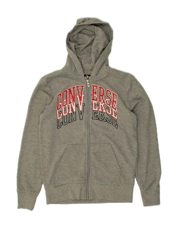 CONVERSE Boys Graphic Zip Hoodie Sweater 12-13 Years Large Grey Cotton Hoodie with Zipper Placket Modern Functional CONVERSE Boys Graphic Zip Hoodie Sweater 12-13 Years Large Grey Cotton Hoodie with Zipper Placket Modern Functional