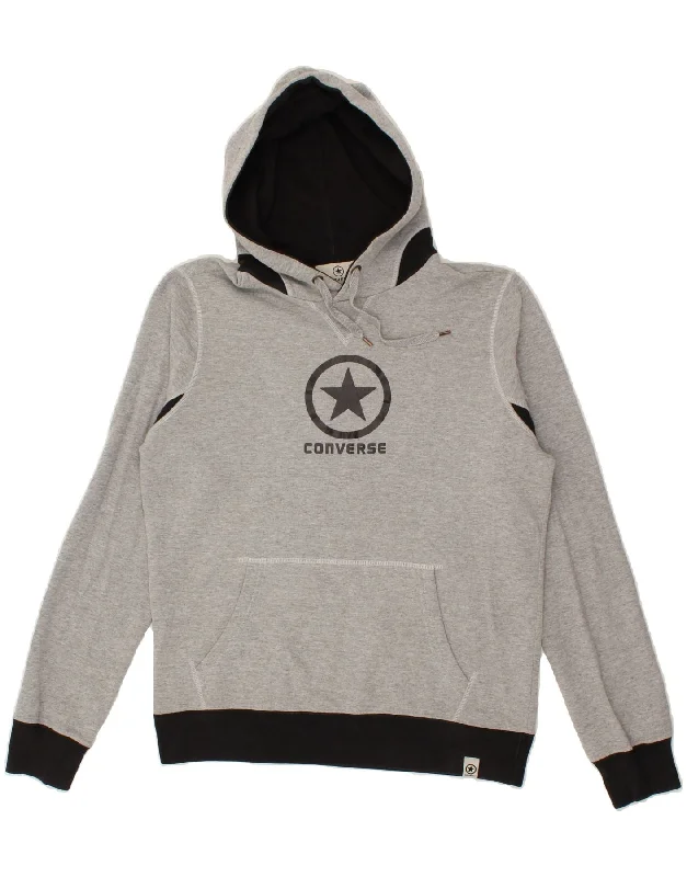 CONVERSE Mens Graphic Hoodie Jumper Medium Grey Polyester Hoodie with Relaxed Fit Easy Casual