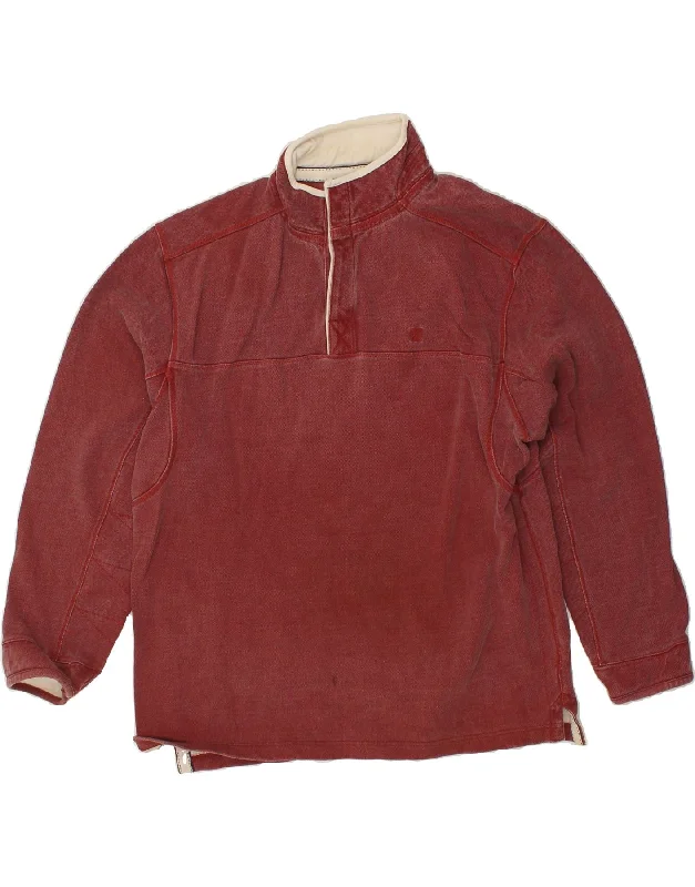 CREW CLOTHING Mens Button Neck Sweatshirt Jumper 2XL Burgundy Cotton Hoodie with Contrast Stitching Detailed Premium