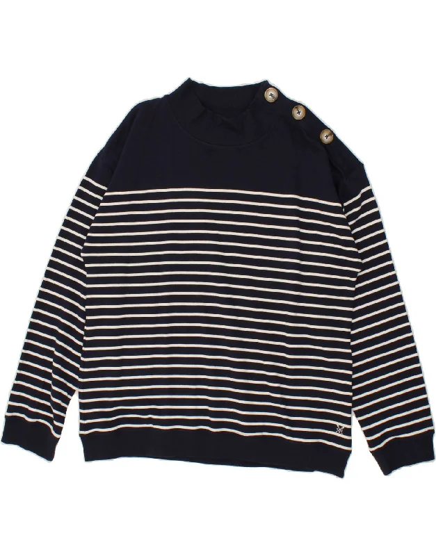 CREW CLOTHING Womens Sweatshirt Jumper US 18 2XL Navy Blue Striped Cotton Hoodie with Tie-Dye Psychedelic Retro