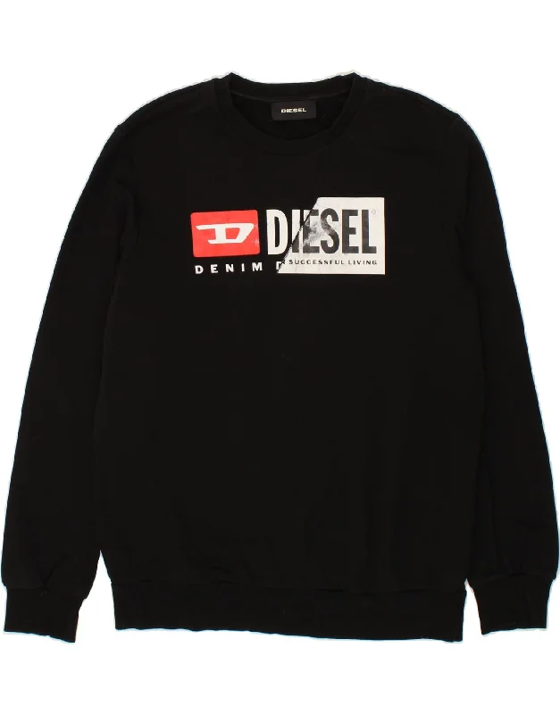DIESEL Mens Graphic Sweatshirt Jumper XL Black Cotton Hoodie with Set-In Sleeves Structured Classic DIESEL Mens Graphic Sweatshirt Jumper XL Black Cotton Hoodie with Set-In Sleeves Structured Classic