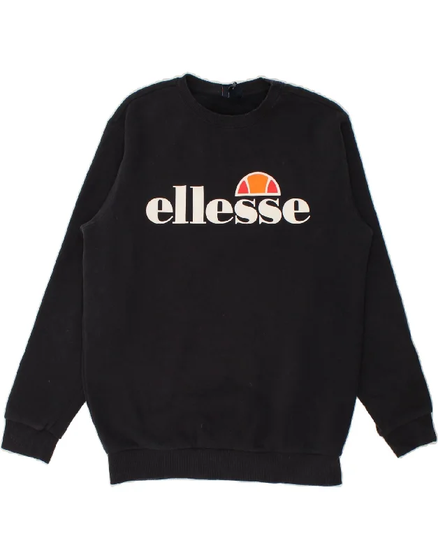 ELLESSE Mens Graphic Sweatshirt Jumper XL Navy Blue Cotton Hoodie with Patch Decorative Personalized
