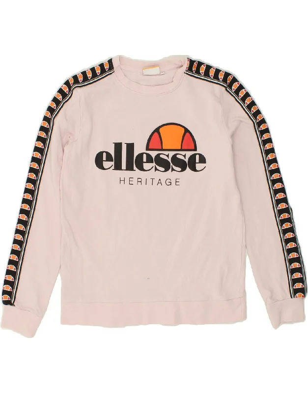 ELLESSE Womens Graphic Sweatshirt Jumper UK 10 Small Pink Cotton Hoodie with Ribbed Neckline Snug Warm