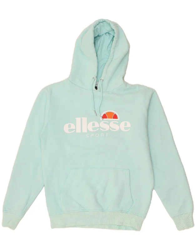 ELLESSE Womens Oversized Graphic Hoodie Jumper UK 10 Small Turquoise Hoodie with Bell Sleeves Flared Feminine