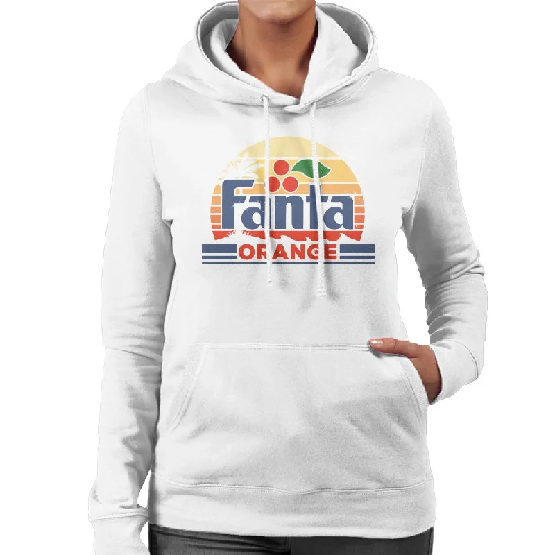 Fanta Retro Sunset Logo Women's Hooded Sweatshirt Hoodie with Mock Neck Collared Structured Fanta Retro Sunset Logo Women's Hooded Sweatshirt Hoodie with Mock Neck Collared Structured