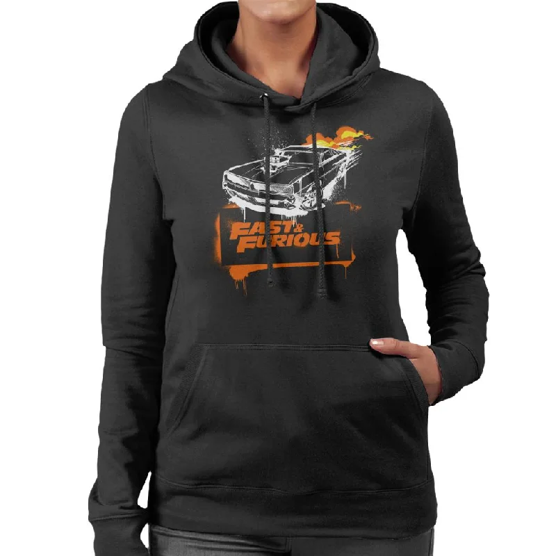 The Fast and The Furious Dodge Charger Flame Women's Hooded Sweatshirt Hoodie with Rolled Sleeves Casual Relaxed