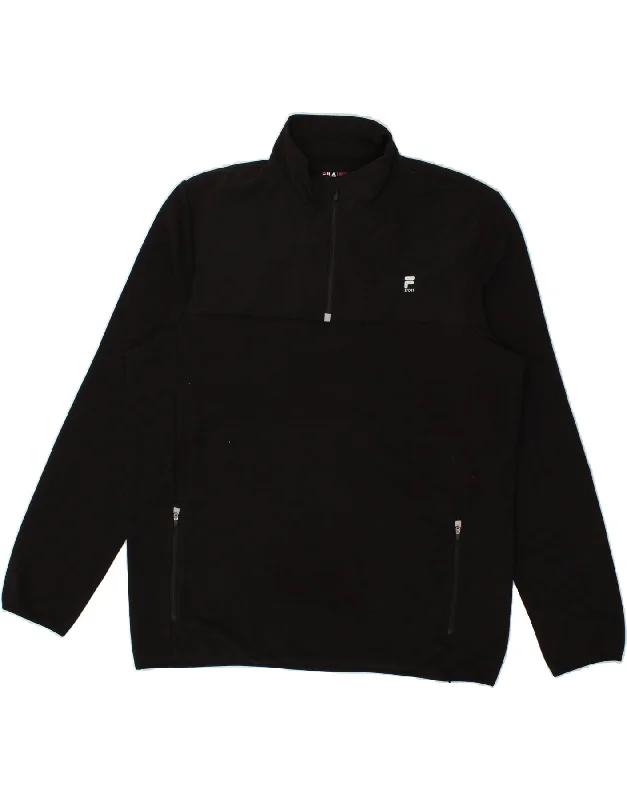 FILA Mens Sweatshirt Jumper XL Black Polyester Hoodie with Stripes Bold Sporty