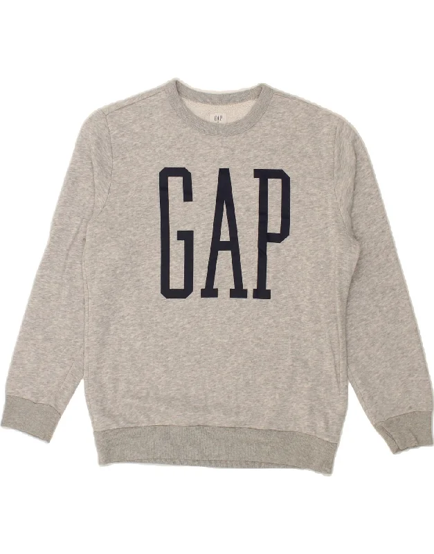 GAP Mens Graphic Sweatshirt Jumper XS Grey Cotton Hoodie with Neon Bright Vibrant