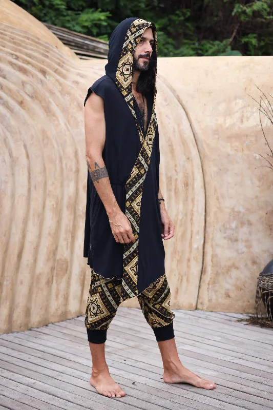 HANZO Chakana - Sleeveless Hooded Bamboo Kimono Vest Hoodie with Rolled Sleeves Casual Relaxed