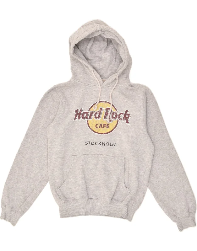 HARD ROCK Womens Stockholm Graphic Hoodie Jumper UK 10 Small Grey Cotton Hoodie with Hem Elastic Stretchable Comfortable