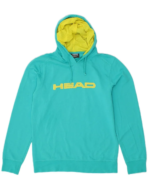 HEAD Womens Graphic Hoodie Jumper UK 14 Large Turquoise Cotton Hoodie with Emblem Brand Identity